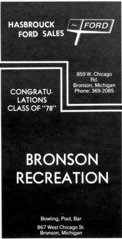 Hasbrouck Ford Sales - 1978 Bronson  Yearbook Ad (newer photo)